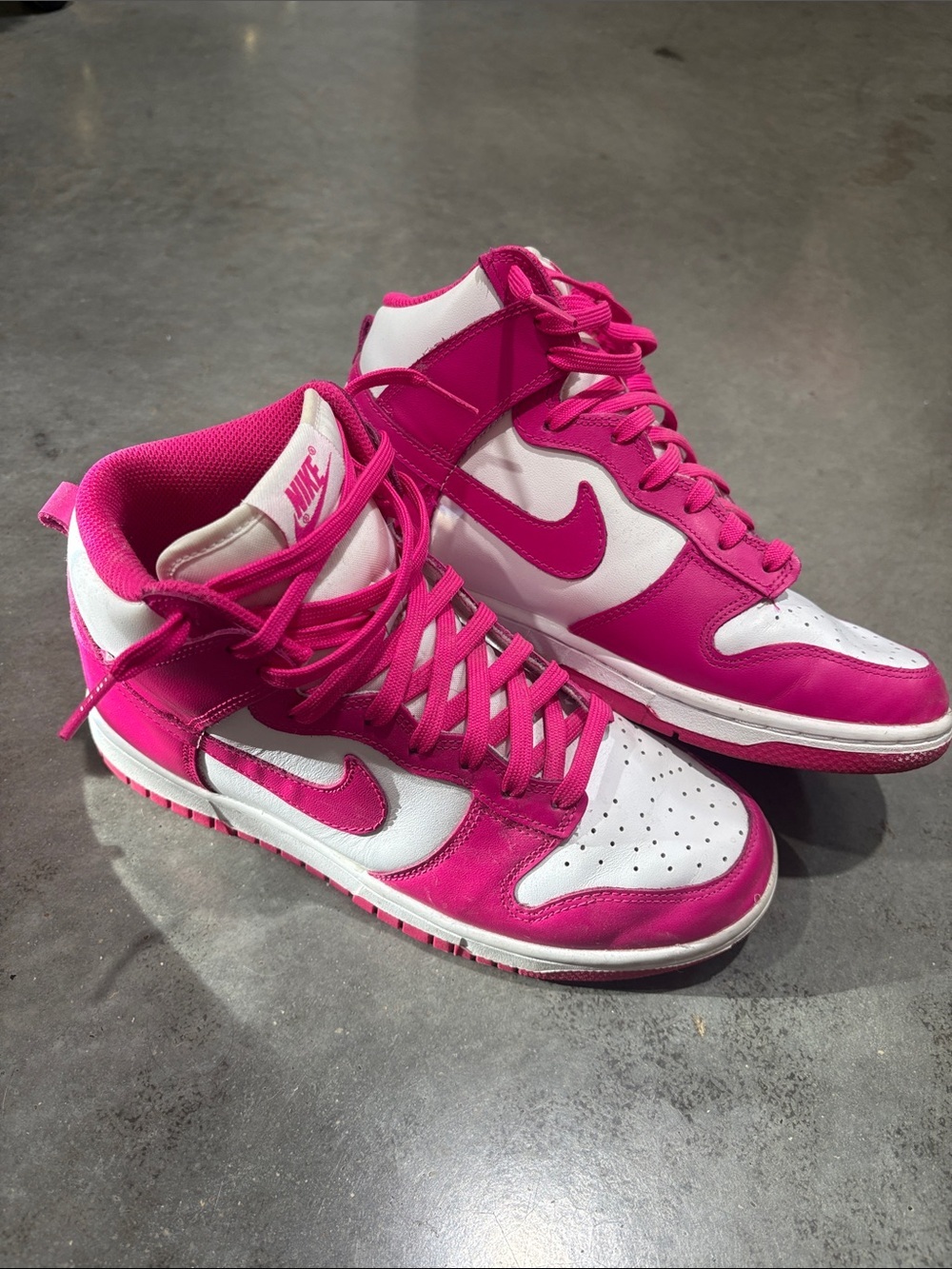 Nike Women’s High-Top Dunks in Hot Pink and White
